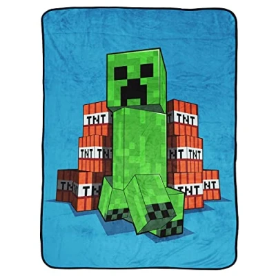 Image of Jay Franco Minecraft Creeper TNT 130 x 150cm Fluffy Throw Blanket