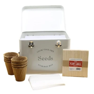 Image of Gardening Naturally French Grey Seed Gift Storage Tin Set