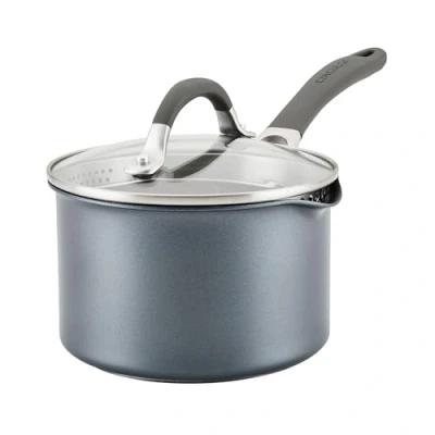 Image of Circulon Scratch Defense Non Stick Saucepan with Lid 16cm 1.9L Induction Straining &amp; Pouring Rims, Dishwasher Oven Safe Cookware, Graphite Pewter Finish