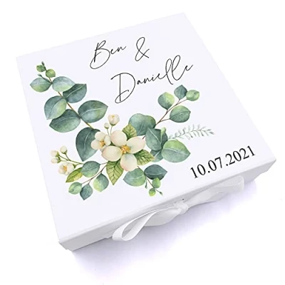 Image of ukgiftstoreonline Personalised Wedding Keepsake Memory Box Gift Eucalyptus Design (Large)