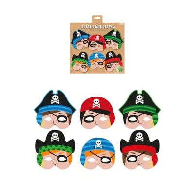 Image of HENBRANDT 1 x Pirate Paper Party Masks for Kids Pack of 12 Swashbuckling Face Fancy Dress Costume Birthday Loot Bag Filler Favours Boys and Girls