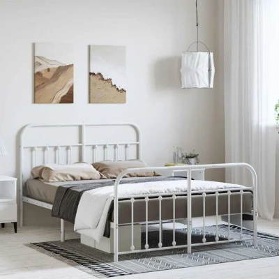Image of vidaXL Metal Bed Frame without Mattress with Footboard White 135x190cm