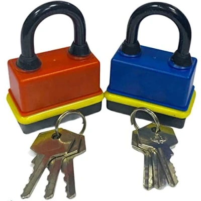 Image of Heavy Duty Padlock Long Shackle 40 60mm Waterproof 3 Keys Security Outdoor Shed (Red, 40mm Large)