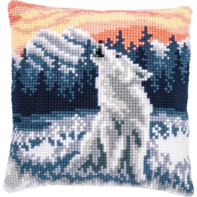 Image of Vervaco Cross Stitch Cushion Embroidery Kit Wolf in Winter Picture Printed