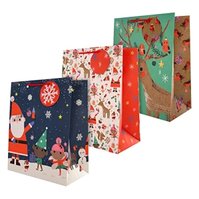 Image of Hallmark Gift Bags, Pack of 3 Large Festive Santa &amp; Reindeer Designs, Christmas