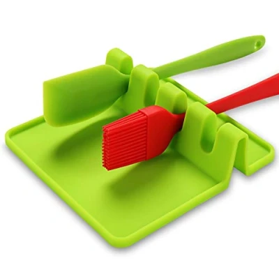 Image of Kitchen Silicone Spoon Rest,Kitchen Holder,Silicone Cooking Utensil Rest with Drip Pad,Ladle Holder for Stove Top,Spatula Soup Shelf,Utensil Tool(Green)