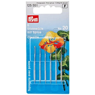 Image of Prym PRYM_125551 1 Embroidery Needles Chenille Sharp Point No. 20 Silver col with Gold Eye 1.00 x 43 mm