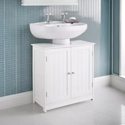 Image of Dylex Bathroom Under Sink Cabinet Storage Cupboard with Shelf, Free Standing Basin Unit, White