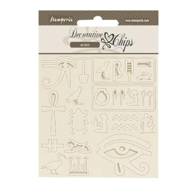 Image of Stamperia Decorative Chips for Scrapbooking, Albums, Card Making, Bullet Journalling and More, Laser Cut Cardboard Shapes, Easy to Glue, Perfect Hobbies, Crafts, Gifting (Fortune Egypt)