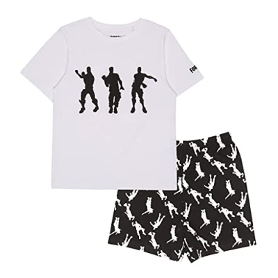 Image of Fortnite Dancing Emotes Short Pyjamas Set, Kids, 7 15 Years, White/Black, Official Merchandise