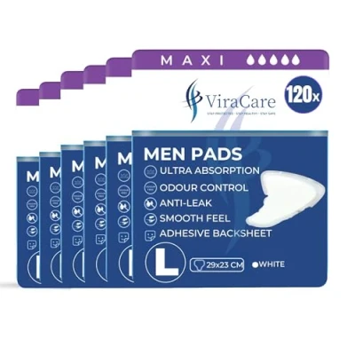 Image of 120 x Maxi Incontinence Pads Men Adhesive Backsheet &amp; Ultra Absorption Mens Pad for Male Size 29x23 cm (6 Packs of 20)