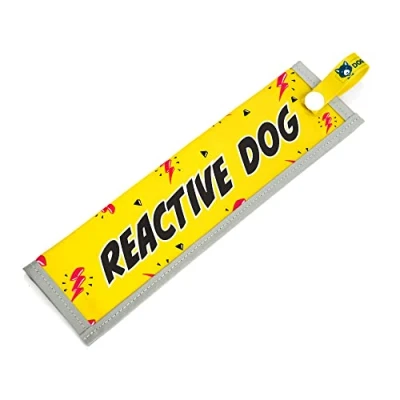 Image of dogkit Reactive Dog Space Awareness Sleeve for Nervous Dogs, Reflective, Waterproof, Double Sided Slip on the Lead (Yellow &amp; Pink)