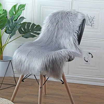 Image of HLZDH Faux fur Soft Fluffy single sheepskin stule Style Rug, Fleece Chair Cover Seat Pad Shaggy Area Rugs For Bedroom Sofa Floor(Gray, 50 X 80 CM)