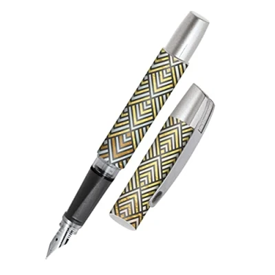 Image of Online Ergonomic fountain pen for school/college Campus Squares solid medium nib, soft grip part, standard ink cartridges, refillable, ideal beginners/pupils/students