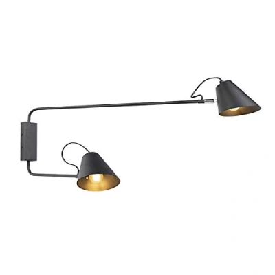 Image of Qazqa Design Wall Lamp I Light Black 2 Adjustable Lune Retro Suitable for LED E27 Steel Living Room Kitchen Bedroom