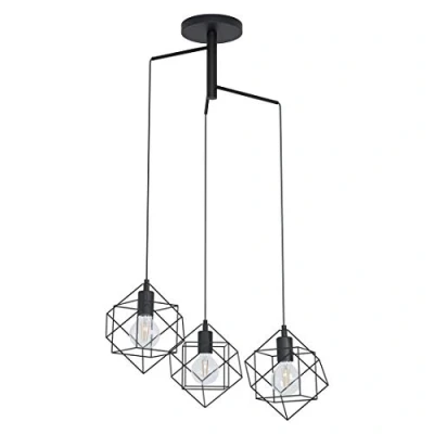 Image of EGLO Straiton Pendant Light, 3 Bulb Lamp, Vintage, Industrial, Steel Light in Black, Dining Table Living Room Hanging with E27 Socket, Diameter 65 cm