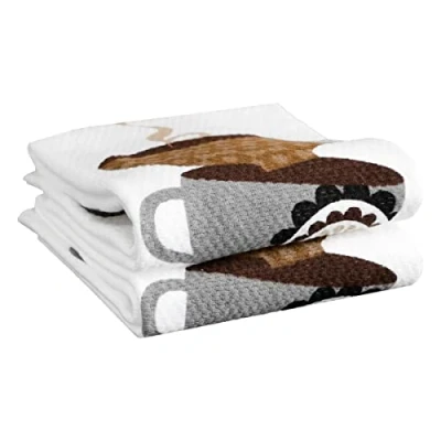 Image of T fal Textiles Double Sided Print Woven Cotton Kitchen Dish Towel Set, 2 pack, 16&quot; x 26&quot;, Coffee Cups