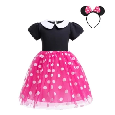 Image of Lito Angels Minnie Fancy Dress Up Costume with Mouse Ears Headband Mini Polka Dots Tulle Skirt Outfit for Little Kids Girls Age 2 3 Years, Hot Pink (Tag Number 100)