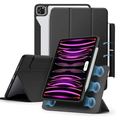 Image of ESR Hybrid Case Compatible with iPad Pro 12.9 Inch (2022/2021), Pencil Holder, Detachable Magnetic Cover, Vertical Stand, Rebound 360 Series, Black