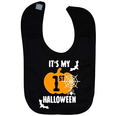 Image of Acce Products It&#039;s My First Halloween Web Baby Feeding Bib Touch Attach 0 to approx 3 Years Black