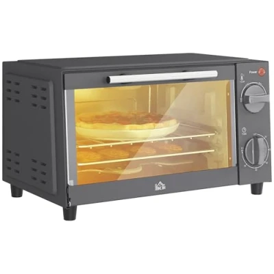 Image of HOMCOM Mini Oven, 9L Countertop Electric Grill, Toaster Oven with Adjustable Temperature, Timer, Dishwasher Safe Baking Tray and Wire Rack, 750W, Grey