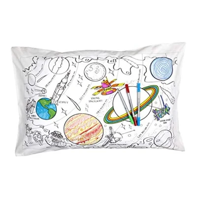 Image of eatsleepdoodle Colouring Pillowcase For Kids w/ 10pk Washable Markers 75x50cm Space Ultra &amp; Reusable Arts and Crafts