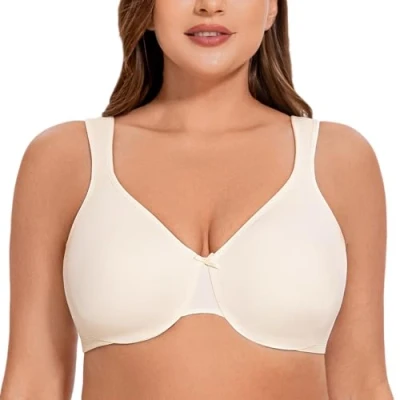 Image of MELENECA Women&#039;s Plus Size Full Coverage Underwire Seamless Non Padded Minimizer Bra Off White 46F