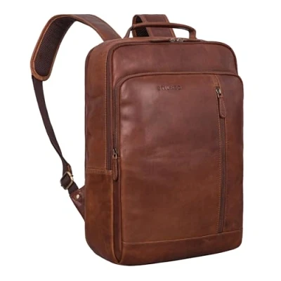Image of STILORD &#039;Konrad&#039; Leather Business backpack Men and Women Work elegant notebook 15.6 inch shoulder uni backpack, Colour:Cognac Brown