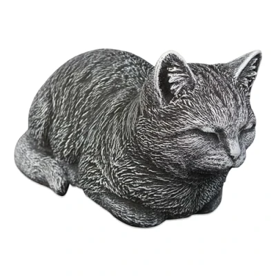 Image of gartendekoparadies.de Antique lying cat, stone figure, H. 17 cm, 8.5 kg, multi colored, frost proof made of cast for outdoor use