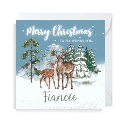 Image of Second Ave Fiancee Christmas Reindeer Square Xmas Holiday Festive Greetings Card