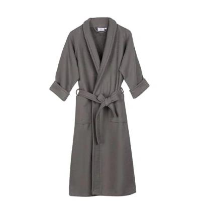 Image of Superior Waffle Weave Cotton Unisex Bathrobe with Belt, Soft and Absorbent Robe for Men Women, Bath Essentials, Long, Plush, Fluffy Robes Shower, Spa, Resort, Honeycomb Solid, Small, Charcoal