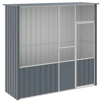 Image of vidaXL Anthracite Aviary Bird Cage Galvanised Steel Outdoor/Indoor Large Birdhouse for Parrots, Chickens Spacious &amp; Secure