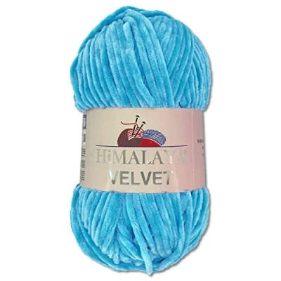 Image of Wohnkult Himalaya 100 g Velvet Dolphin Wool, 40 Colours to Choose From, Chenille Knitting Yarn, Fluffy Shiny Accessory, Clothing, Blankets (90027, Light Blue)