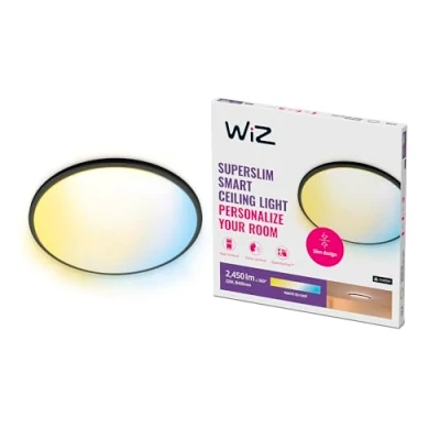 Image of WiZ Tunable White Superslim Smart Connected WiFi Ceiling Mounted Light [Black 22W] Cool to Warm Light, App Control for Home Indoor Lighting, Livingroom, Bedroom.