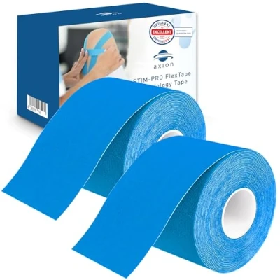 Image of Kinesiology Tape Set of 2 Blue from axion German Waterproof Skin Friendly Elastic Self Adhesive Bandage Physio Ideal for Sports and Everyday use