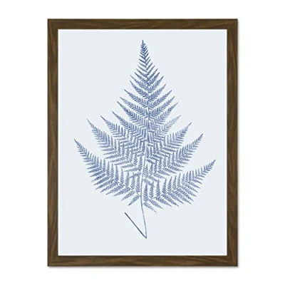 Image of Wee Blue Coo Botanics Cobalt Fern Eppusum Large Brown Framed Art Print Wall Poster 18x24 inch