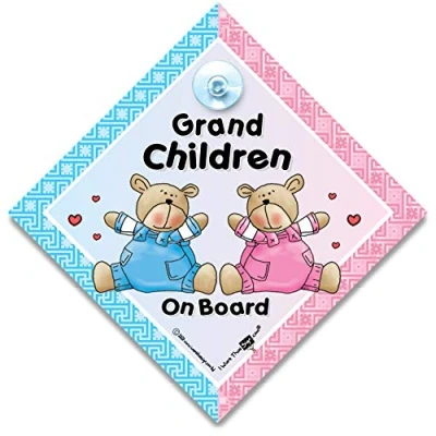 Image of Grandchildren On Board Car Sign, Baby Sign with Suction Cup for Boy and Girl