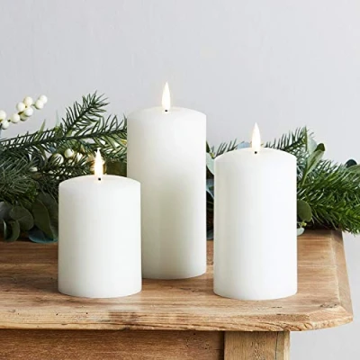 Image of Lights4fun Set of 3 TruGlow® Battery LED Flameless Pillar Candles with Timer Real White Wax