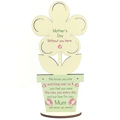 Image of RED OCEAN Mothers Day Memorial Gift For Mum Wooden Flower In Memory Plaque