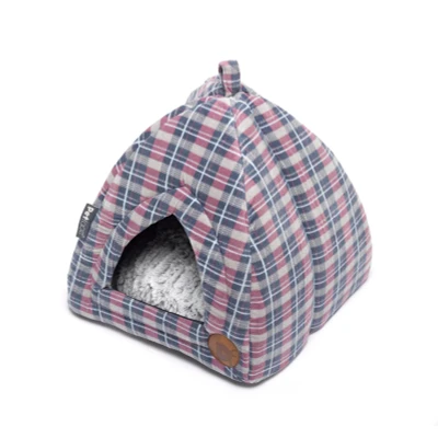 Image of Petface Window Pane Check Igloo Bed for Cat, Dove Grey