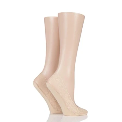 Image of 2 Pair Natural Lace Shoe Liner Socks with Grip Ladies 4 8 Elle