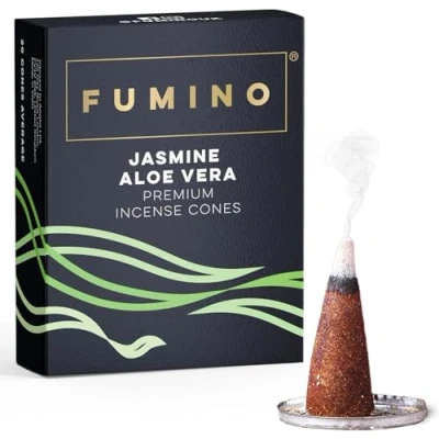 Image of Fumino® Jasmine Aloe Vera Fresh Incense Cones 20 per Box Masala Agarbatti Joss Scent Fragrance for Relaxation and Meditation, Home House Décor