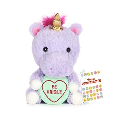 Image of Posh Paws 37331 Swizzels Love Hearts 18cm (7) Unicorn Unique Message Soft Toy, Lilac