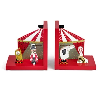 Image of Mousehouse Gifts Wooden Children&#039;s Bookends for Boys or Girls Nursery Bedroom (Red Circus)