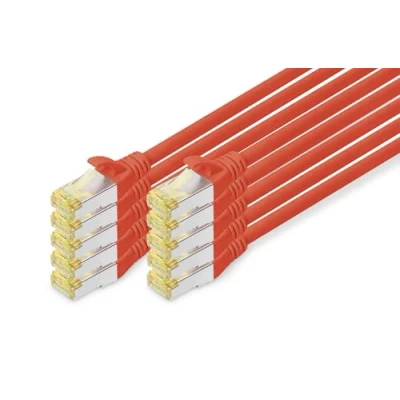 Image of DIGITUS LAN cable Cat 6A 3m 10 pieces RJ45 network S / FTP shielded Compatible with 6 &amp; 7 Red