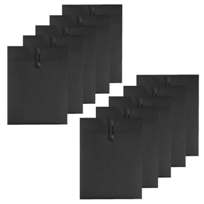 Image of 10 Pcs A4 Kraft Paper Envelopes File Folders with String Closure Portfolio Foolscap Organiser Portable Project Pockets Document Wallet Storage Pouch Bills Receipt Bag for Office School Home
