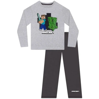 Image of Minecraft Boys Steve &amp; Creeper Pyjamas Grey Age 11 to 12 Years