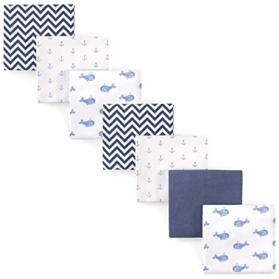 Image of Hudson Baby Unisex Cotton Flannel Receiving Blankets, 7 Pack, Blue Whale, One Size