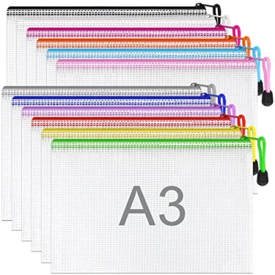 Image of A3 Plastic Wallets Folders 12PCS Zip Lock Bags Document Zipper File for School Office Supplies, Household, Cosmetics and Cross Stitch Projects