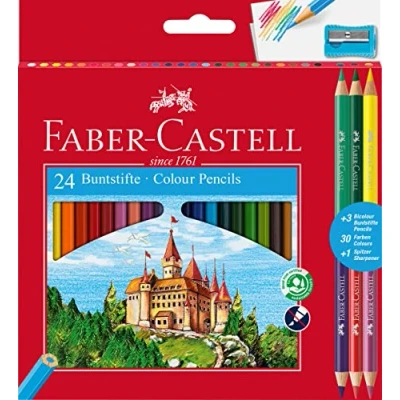 Image of Faber Castell 110324 Colour Pencil with 3 Bi Pencil/Sharpener (Pack of 24)